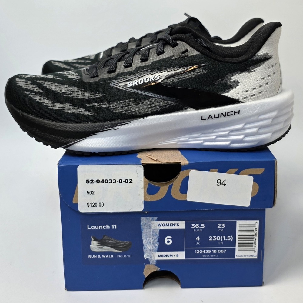 NEW Brooks Launch 11 Women's Run & Walk Shoes Black/White Size 6‎ Medium/B #0803